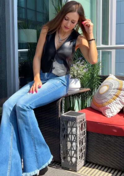 The Pink Door High Rise Flare Denim w/ Frayed Bottom