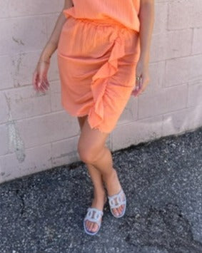 Meo Meli Ruffle Front Gauzey Skirt - Coral