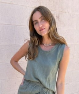 Meo Meli Gauze Tank Top - Olive