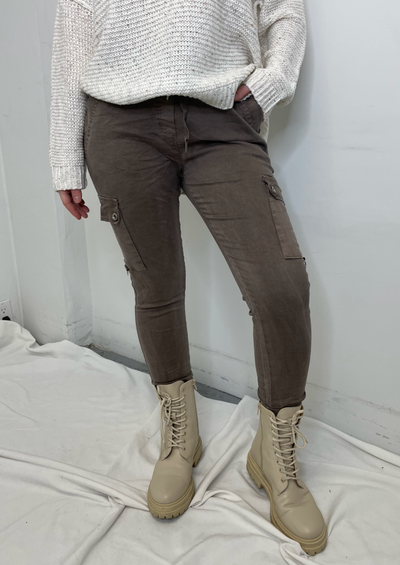 The Pink Door Cargo Joggers - Brown