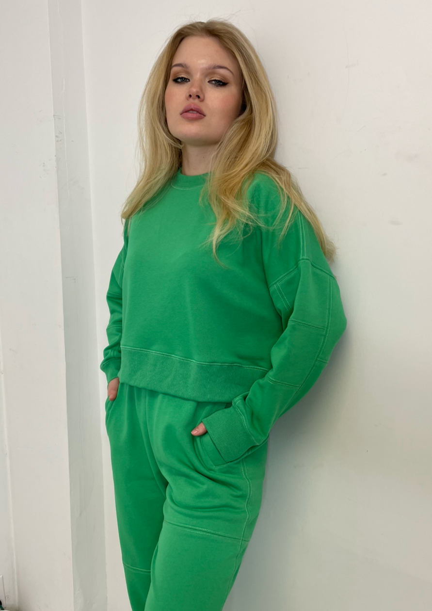 The Pink Door Cropped Sweatshirt - Emerald Green
