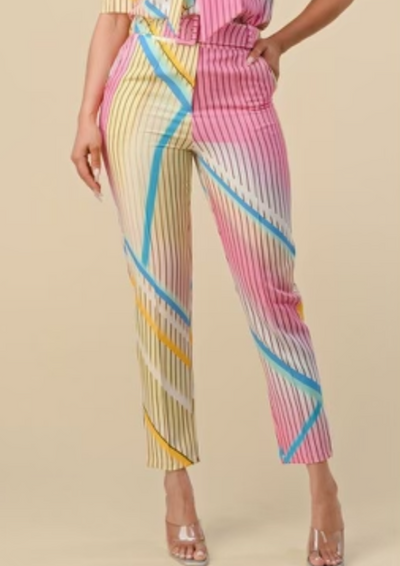 The Pink Door High Waisted Striped Pant - Multicolour