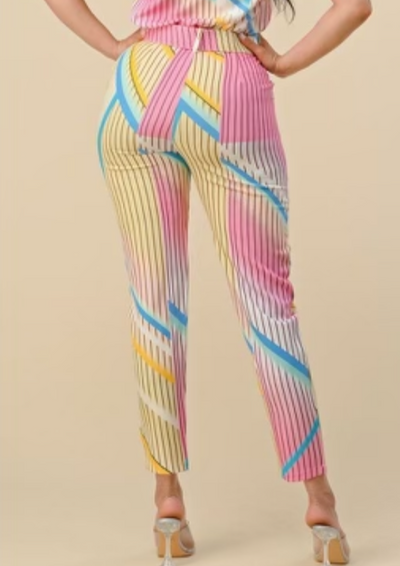 The Pink Door High Waisted Striped Pant - Multicolour