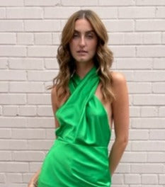 Renee Silky Cross Over Halter Top - Green