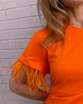The Pink Door Feather Sleeve Tee - Orange