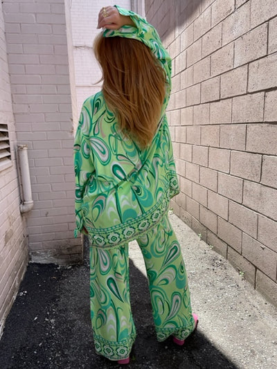 The Pink Door Mint Green Retro Print Shirt