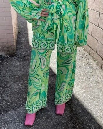 The Pink Door Mint Green Retro Print Pants