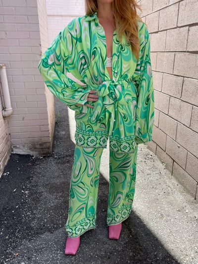 The Pink Door Mint Green Retro Print Shirt