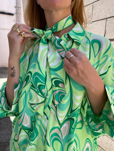 The Pink Door Mint Green Retro Print Shirt