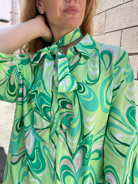 The Pink Door Mint Green Retro Print Shirt