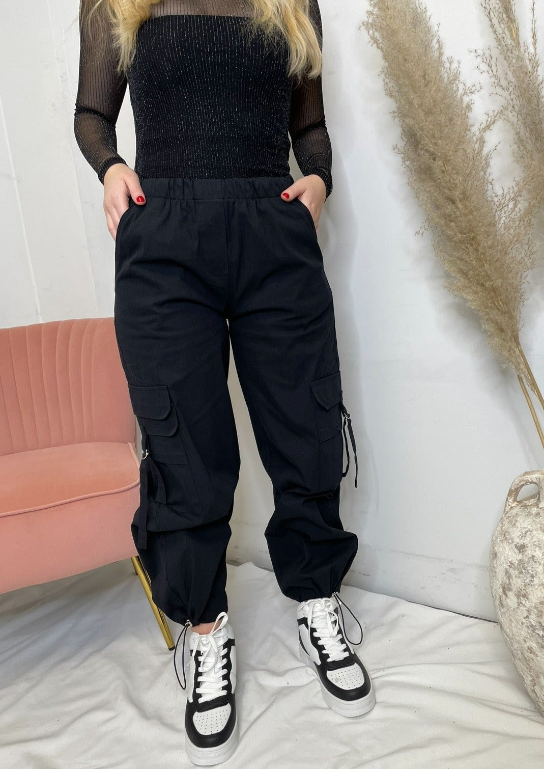 The Pink Door Pull On Black Cargo Pants