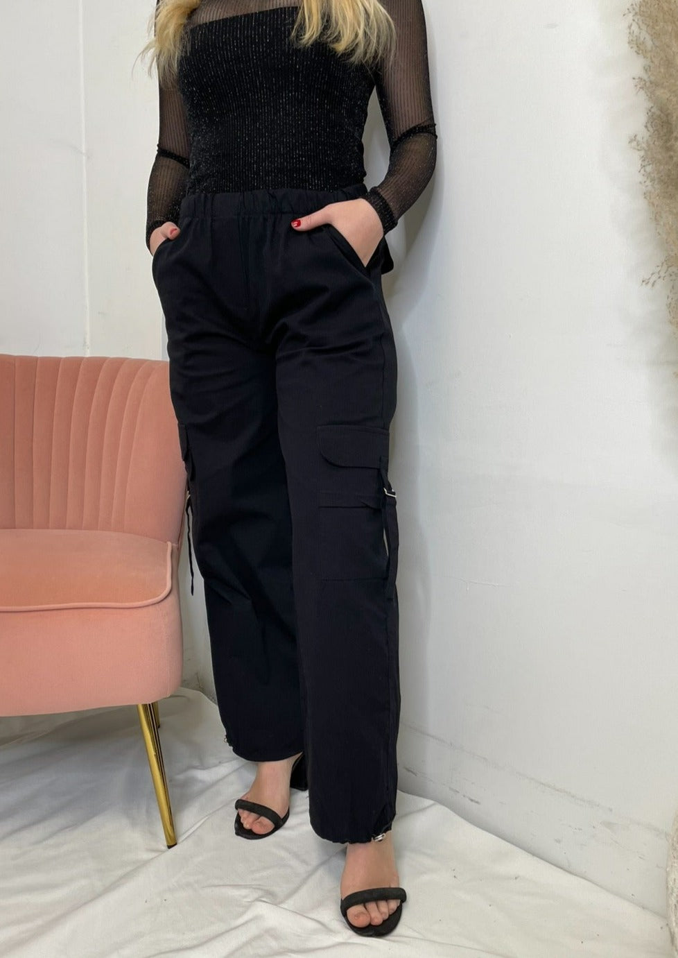 The Pink Door Pull On Black Cargo Pants