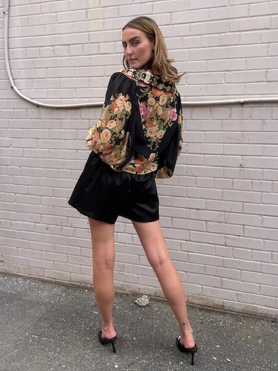 The Pink Door Floral Black-Gold Blouse