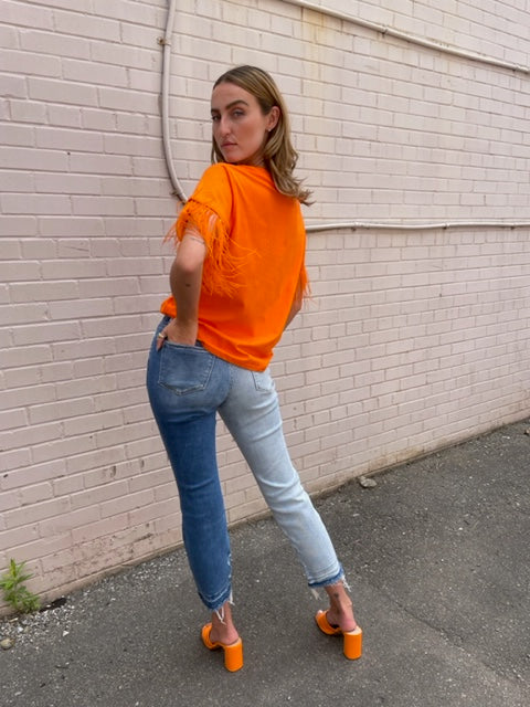 The Pink Door Feather Sleeve Tee - Orange