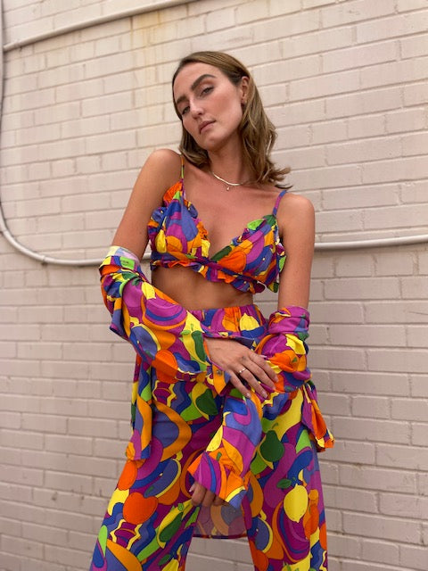 The Pink Door Bright Fruit Print Top & Bra