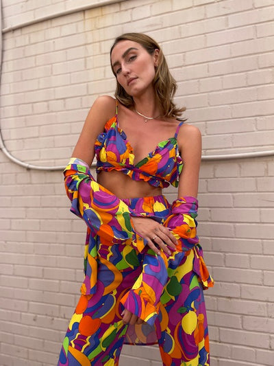 The Pink Door Bright Fruit Print Top & Bra