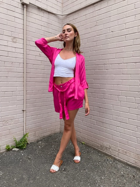 The Pink Door Satin Kimono - Fushia