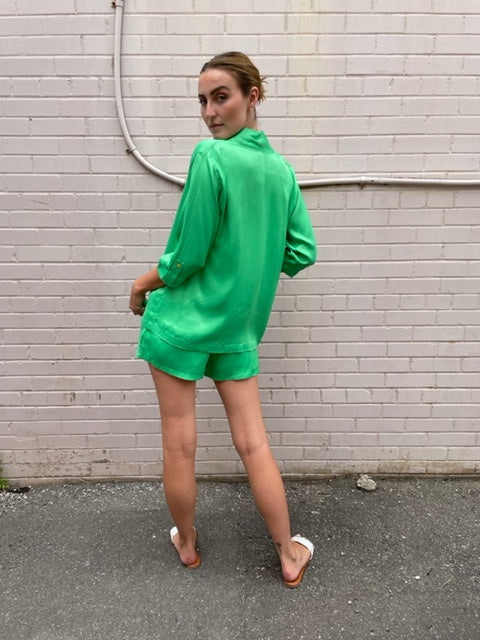 The Pink Door Satin Kimono - Green