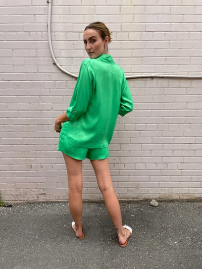 The Pink Door Satin Kimono - Green