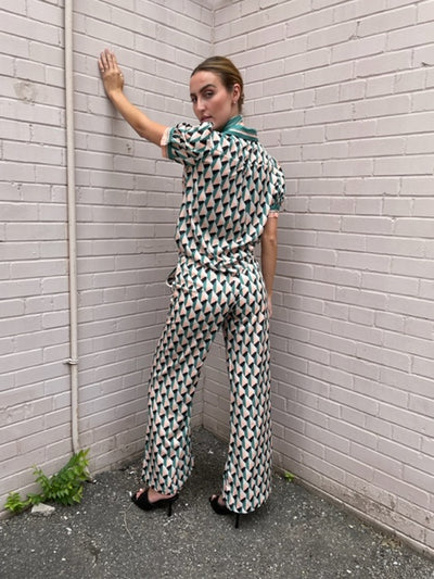 The Pink Door Peach-Green Geometric Top