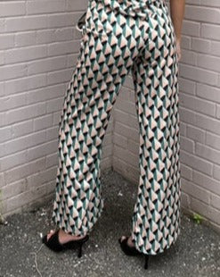 The Pink Door Peach-Green Geometric Wide Leg Pant