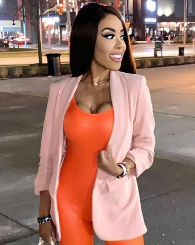 The Pink Door Ruched Sleeve Blazer - Blush
