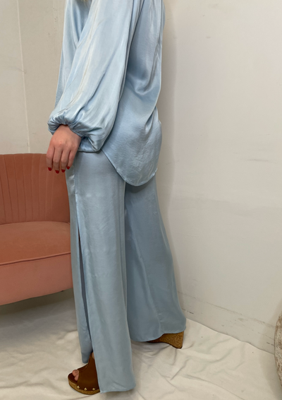 Stark X Silky Side Slit Pant - Light Blue