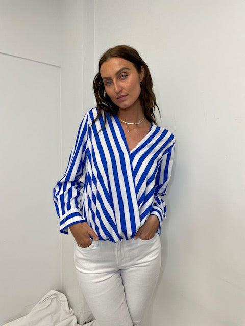 VENTI Striped Long Sleeve Blouse - Blue