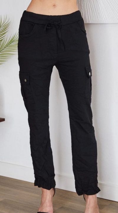 The Pink Door Straight Leg Cargo Joggers - Black