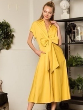 Ina Mustard Cotton Tie Front Dress