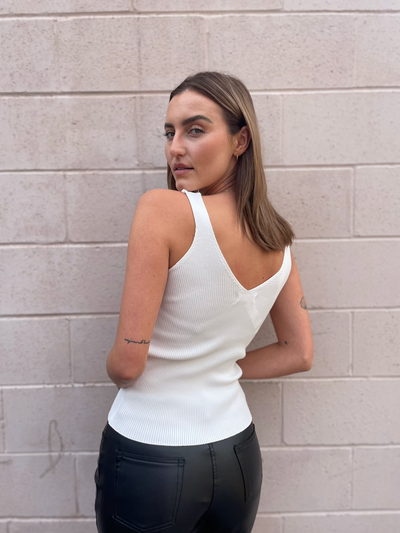 The Pink Door Knit Tank w Lace Trim - White
