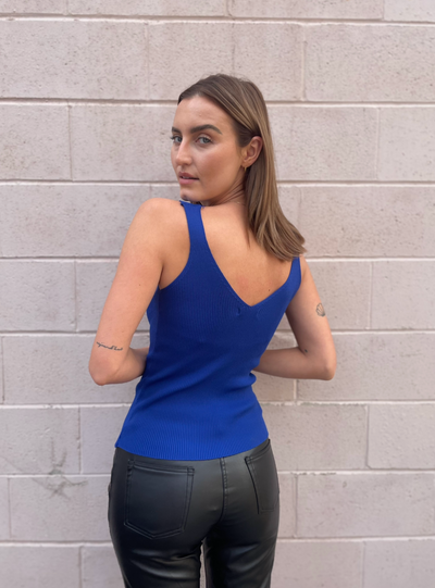 The Pink Door Knit Tank w Lace Trim -Royal Blue