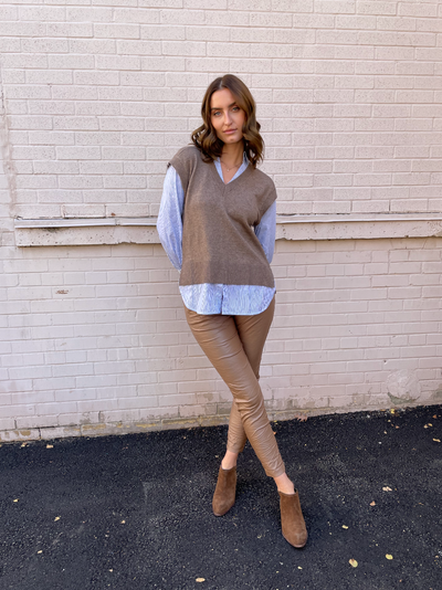 ELAN Sweater/Shirt Combo - Brown/Blue Stripe