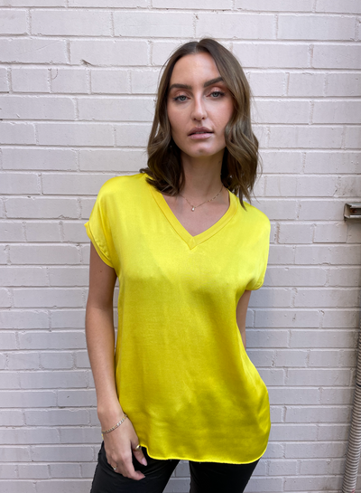 MINI Satin V Neck Top - Yellow