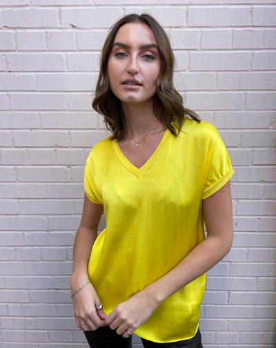 MINI Satin V Neck Top - Yellow