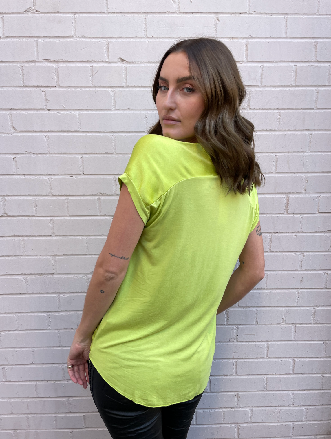 MINI Silky V Neck Top - Lime