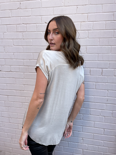 MINI Silky V Neck Top - Beige