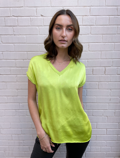 MINI Silky V Neck Top - Lime