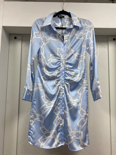 ONE N’ MORE Button Up Chain Print Dress - Blue
