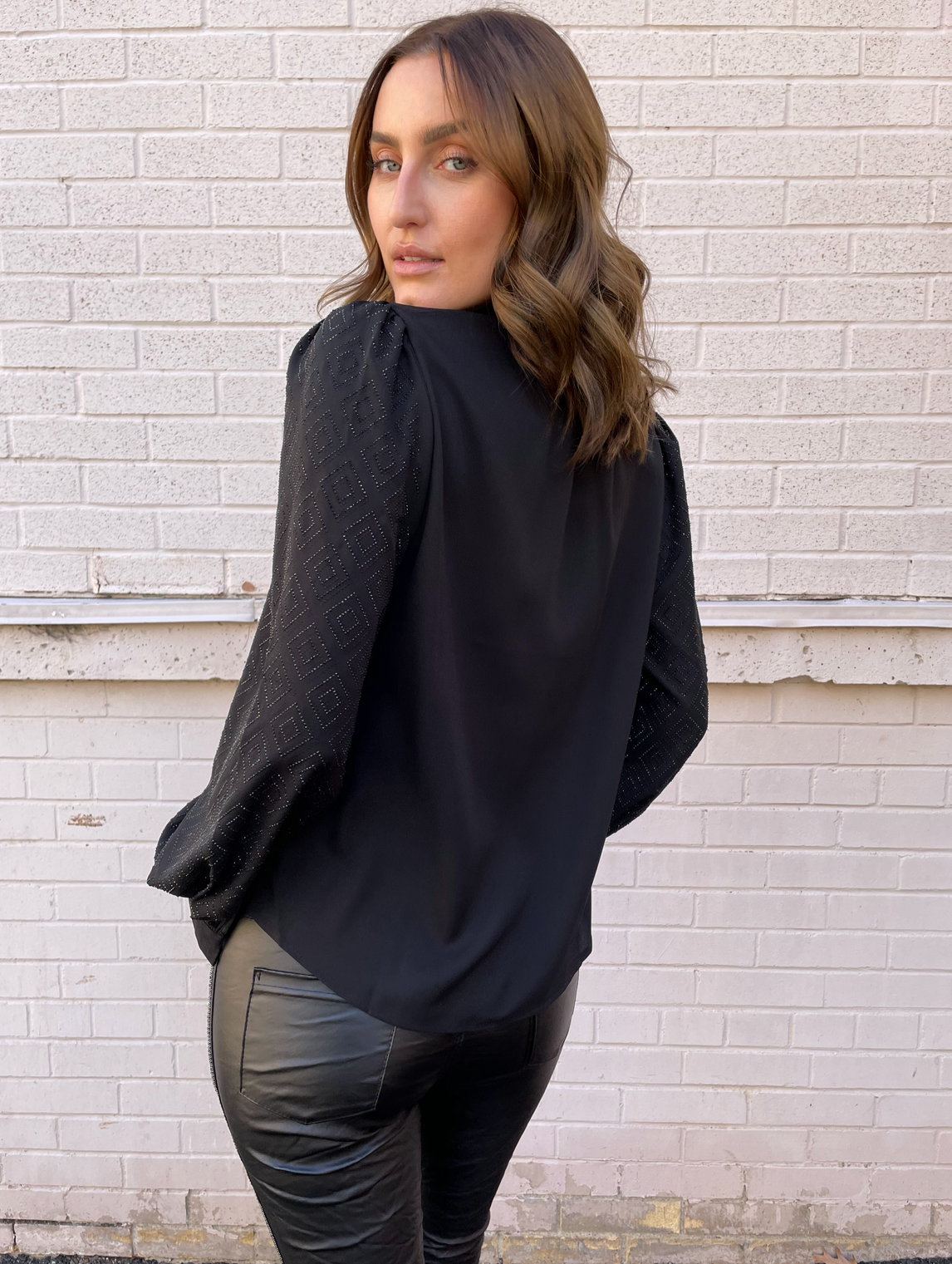 The Pink Door Glitter Black Bow Blouse