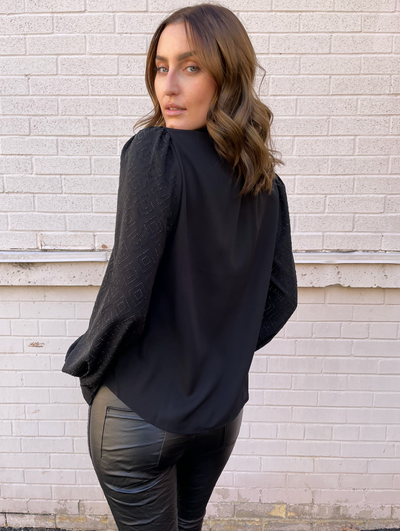 The Pink Door Glitter Black Bow Blouse
