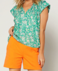 Current Air Puffy Sleeve Top - Green Floral