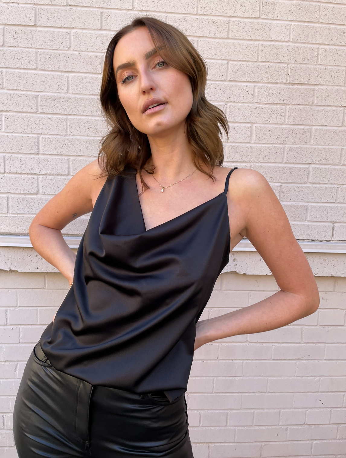 The Pink Door One Shoulder Cami - Black