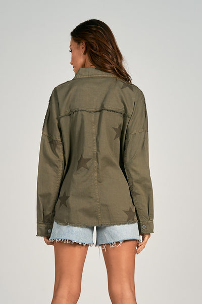 Elan Military Jacket w/ Star Print Detail - Olive