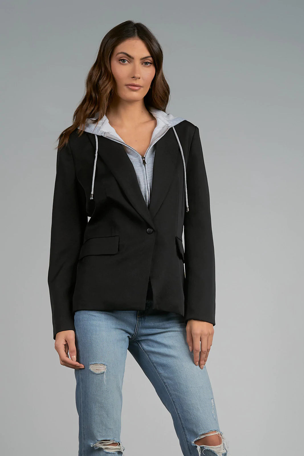 Elan Blazer & Hoodie Jacket Combo - Black/Grey