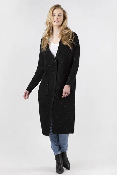 Lyla & Luxe Long Printed Coat w/ Pockets - Black/White