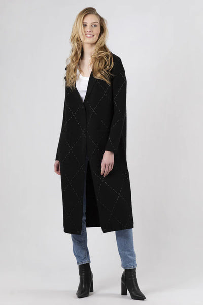 Lyla & Luxe Long Printed Coat w/ Pockets - Black/White