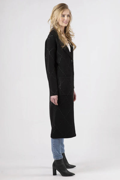 Lyla & Luxe Long Printed Coat w/ Pockets - Black/White
