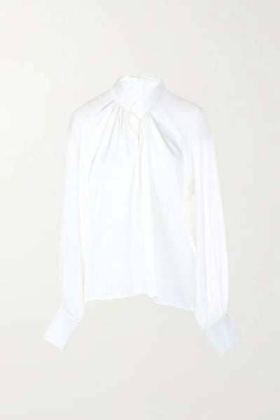 The Pink Door Satin Twisted Neck Blouse - White