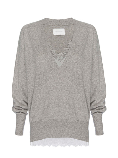 Brochu Walker Beige Lace Vee Layered Looker Top